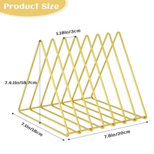 Urban Deco Triangle Desk Organizers Metal Wire Magazine Holder 7 Sections Decorative File Folder Organizer Vinyl Record Storage Office For Desk - Gold Magazine File Holder - Pack of 2