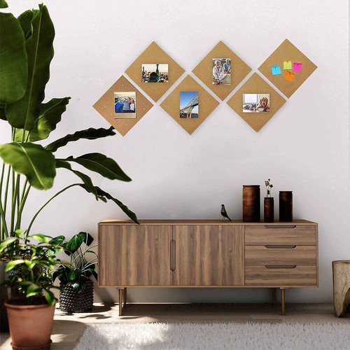 SUNGIFT Cork Board 12"x12" - 1/2" Thick Square Bulletin Boards Cork Tiles with 150 Push Pins Mini Wall, 15 Pack Self-Adhesive Corkboards for Wall