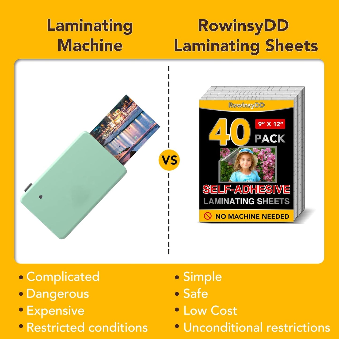 Skiennix Self-Adhesive Laminating Sheets - 140 PCS, 9 x 12 Inches, No Heat, Easy Self-Sealing