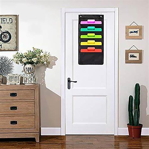 Oxford Wall File Organizer - 5 Pocket Hanging Storage Solution for Classroom, Home & Office - Black