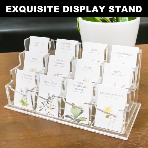 Patioer Clear Acrylic Business Card Holder for Desk 11 x 4.9 x 5.1 inches, 3 Tier 12 Pockets Multiple Card Stand Business Card Holder Display Office