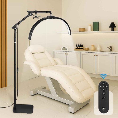 LIONVISON Half Moon Lash Lighting: Foldable Floor LED Lamp for Eyelash - 45W Portable Esthetician Light with Phone Holder for Lash Artist Tech Tattoo Salon