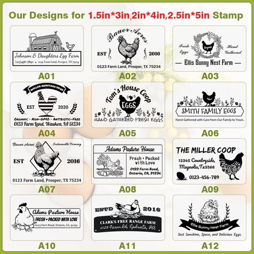 Velba Custom Egg Carton Stamps - Personalized Farm Fresh Eggs Wooden Rubber Stamps - for Egg Packaging & Labeling (1.5" x 3")