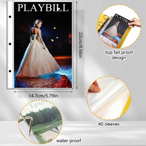Sinload 2 Set Show Bill Binder with Sleeves for Broadway and Theatre 3 Ring Theater Program Holder with 40 Sheet Protectors PU Leather Playbill Binders Broadway Playbill Holder (Black)