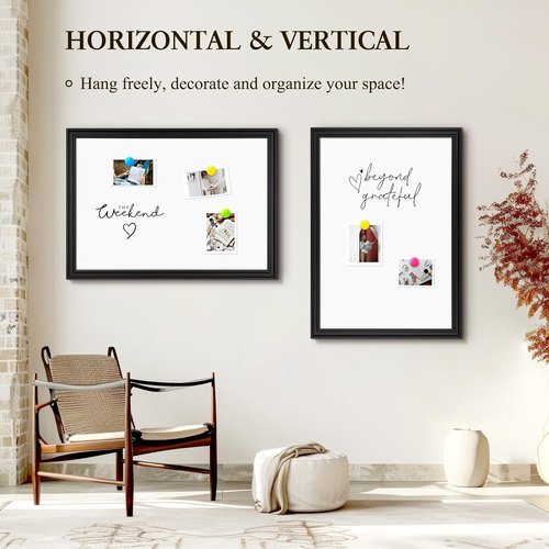 4 THOUGHT Magnetic Dry Erase Board - 18 x 24 Inch Vintage Wood Frame | Wall-Mounted Notice Board with 8 Magnets & Markers