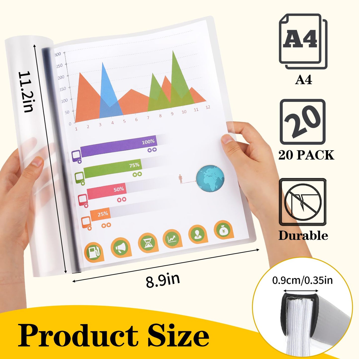 Report Covers with Sliding Bar, Clear Report Covers for A4 and Letter Size Paper, Resume Covers Presentation Folders File Document Binder for School Business, 70 Sheet Capacity
