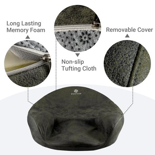 ZENFROG Ergonomic Meditation Cushion/Chair/Seat/Floor Pillow for Home/Office/Studio – Memory Foam, Removable & Washable Cover, Designed for Long Period Meditation Comfort (Dark Green)