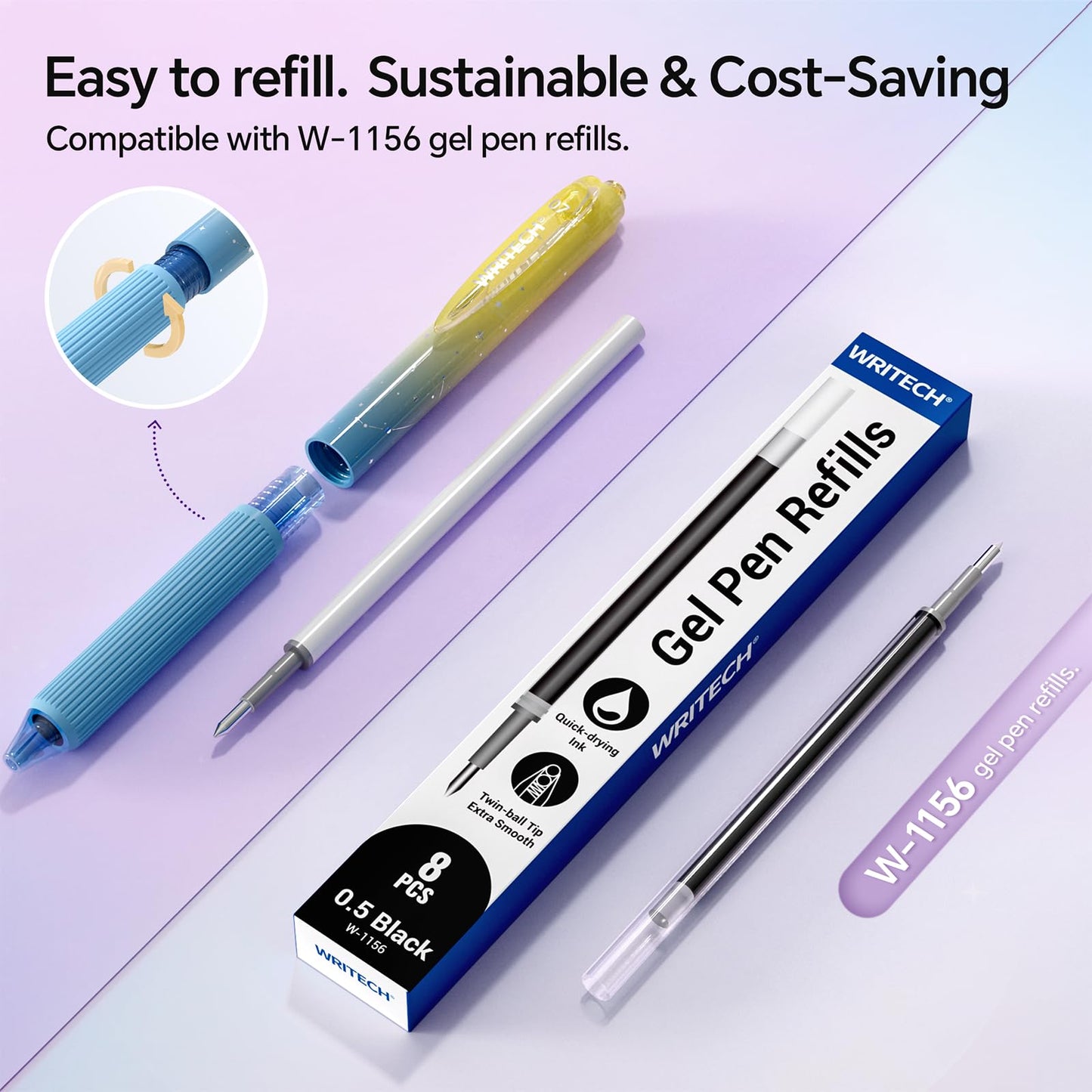 WRITECH Gel Pens Bold Point: 1.0mm Black Ink Retractable 4ct Smooth Writing with Aesthetic Gradient Color Barrel for Journaling Note Taking Silent Click No Smear Nebula Pen Set
