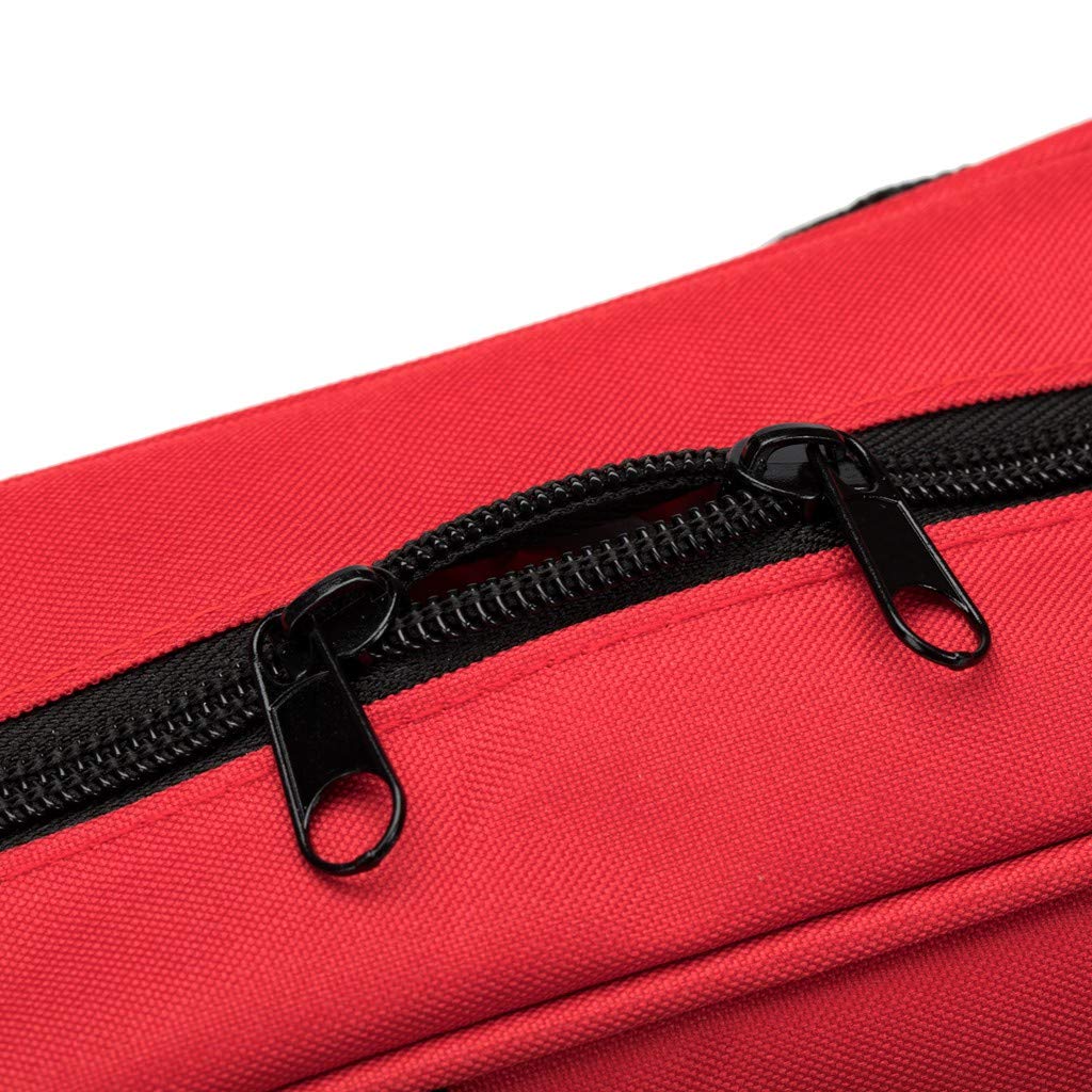 Jipemtra Red First Aid Bag Empty Travel Rescue Pouch First Responder Storage Medicine Emergency Bag for Car Home Office Kitchen Sport Outdoors (Red with Folders)