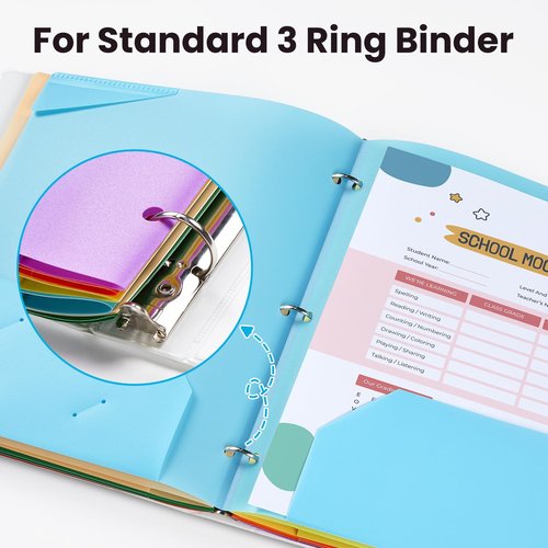 Sooez 2-Pocket Folders, Plastic Folders with Pockets 3 Hole Punched, 1 Pack Pockets Folder for 3 Ring Binder with Labels, Heavy Duty Binder Folder for Document, Letter Size File Folder,Pink
