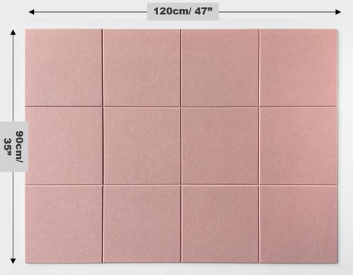 Large Cork Board Alternative - 12-Pack Felt Wall Tiles with Safe Removable Adhesive Tabs, Cork Wall Tiles Bulletin Board Home Office Essentials - Pink
