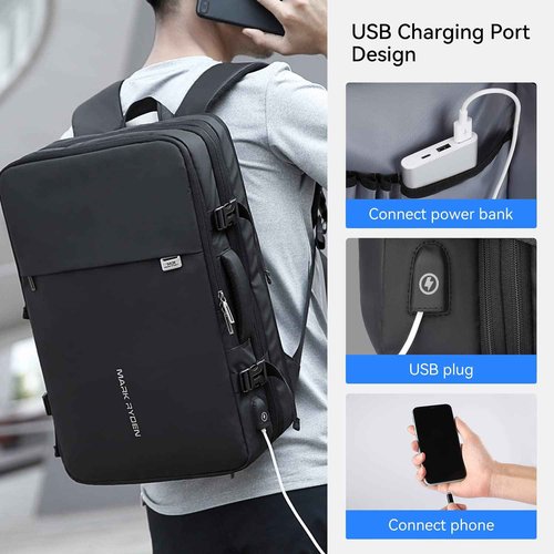MARK RYDEN Travel Backpack for Men, 40L Airline Approved Carry on Backpack with USB Charging Port, 17.3 Inch Waterproof Business Laptop Backpack (12.6 x 8.0 x 19.6 Inch)