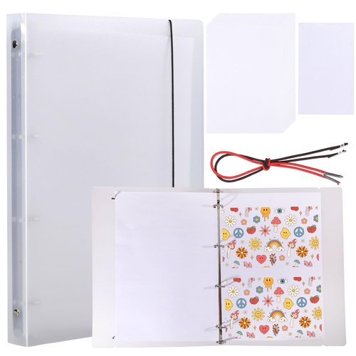 CHGCRAFT 40 Sheets Blank Release Paper Binder Notebook Paper Refills for Collecting Sticker Reusable Cover Sets with 2 Pcs Ropes for 6 Ring Sticker Organizer Binder Album Storage Book 9.3x7.1x1.2In