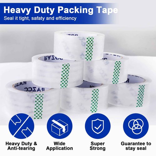 RAZCC Clear Packing Tape, 24 Rolls Heavy Duty Packaging Tape with Dispensers for Packing Shipping Moving and Sealing, Thicker Packing Tape-2" x 65 Yards Per Roll, 1560 Total Yards