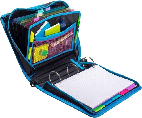 Case-it The Mighty Zip Tab Zipper Binder - 3 Inch O-Rings - 5 Color Tab Expanding File Folder - Multiple Pockets - 600 Sheet Capacity - Comes with Shoulder Strap - Monster Design D-146-ME (Pack of 2)