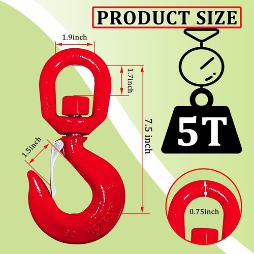 5 Ton Swivel Lifting Hook - Heavy Duty Crane Hook with Safety Latch | 11000 lbs Capacity