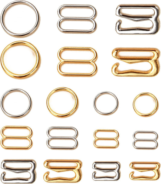 Skiennix Bra Hooks & Clips - Adjustable Metal Swimsuit Replacement Sliders | 3 Styles, 3 Sizes (8mm, 10mm, 12mm)