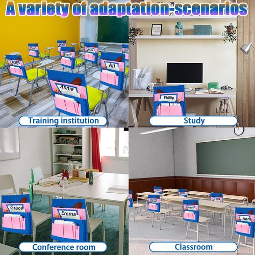 CRASPIRE Classroom Chair Pockets 15.66 x 18.18 inch Pink Chairback Buddy Pocket Chart Desk Buddy Pocket Organizer with Label Slot for School Home Classroom Preschool Daycare