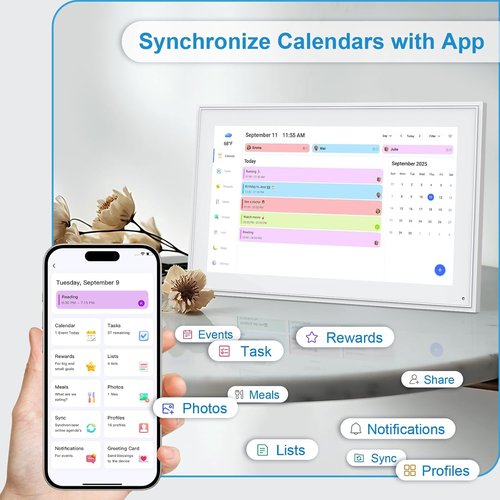 Skiennix 15.6 Inch Digital Calendar Wall Touch Screen | 32GB Smart Family Planner - Mountable Design