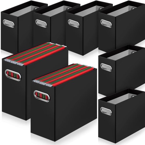 File Organizer, 8 Packs Cardboard File Storage Folder Letter Size Portable Desktop Holder Collapsible Hanging Folders Box with Handle Magazine Book Storage Filing Box for Home Office(Black)