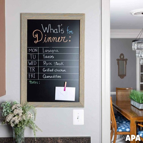 Ilyapa Rustic Wooden Magnetic Kitchen Chalkboard Sign - 20x30 Inch Graywash Framed Wall Hanging Chalk Board for Farmhouse Decor, Wedding, Restaurant