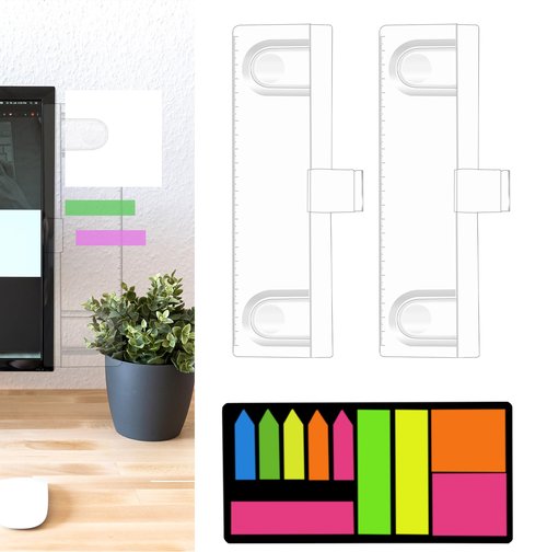 Keenjorika 2PCS Multifunctionnal Monitor Documents Holder, Clear Acrylic Board with Clips, Desktop Message Board for Office with Sticky Note