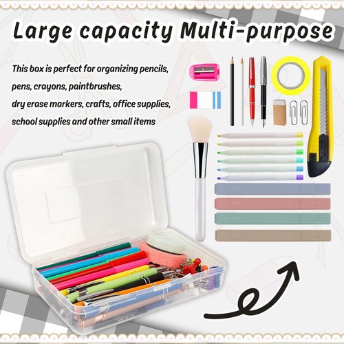 White Clear Large Plastic Hard Pencil Case Box for Girls Boys, Crayon Box for School Supplies and Office Supplies