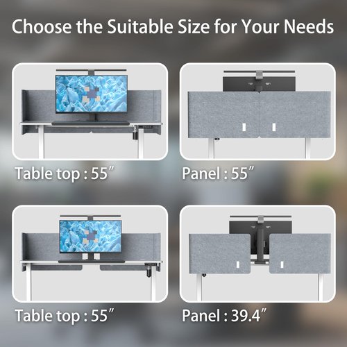 ERGO COLLECT 2-in-1 Adjustable Desktop & Under Desk Privacy Panel - 2PCS L-Shaped Acoustic Desk Divider That Reduce Noise and Visual Distractions, for Home Office Classroom (Grey, 55" x 15.7")