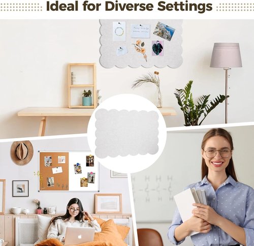 Scalloped Felt Bulletin Board - Large 35.4x23.6 Foldable Self-Adhesive Photo Board for Home & Office