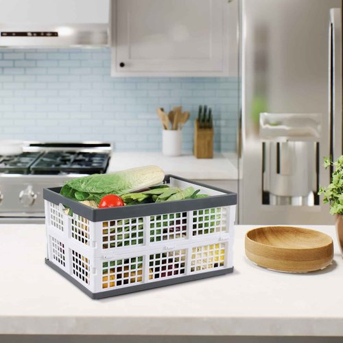 Rosebloom 34 L Plastic Folding Crate, Stackable Collapsible Storage Crates, 4 Packs