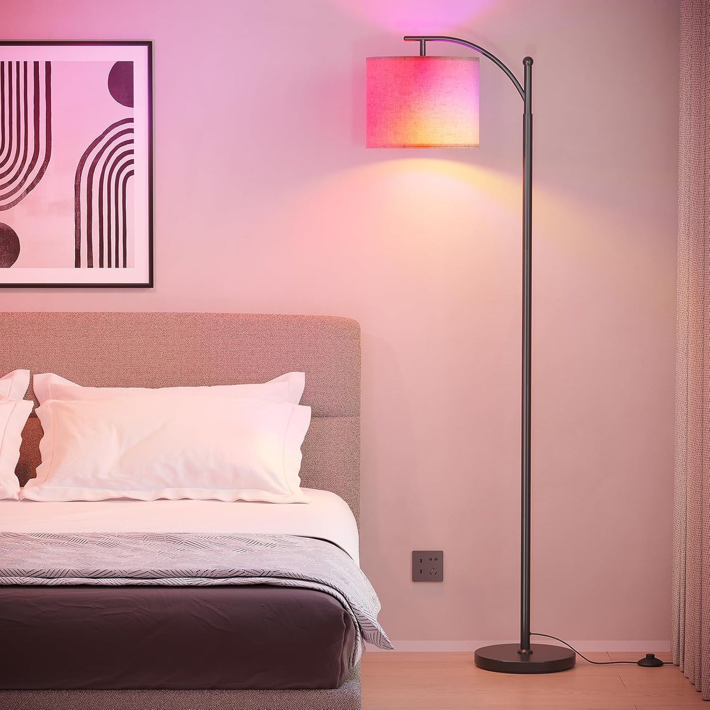 SUNMORY ARC Floor Lamp - Smart APP Remote Control with RGB Bulb | Dimmable Modern Design for Living Room, Bedroom, Office