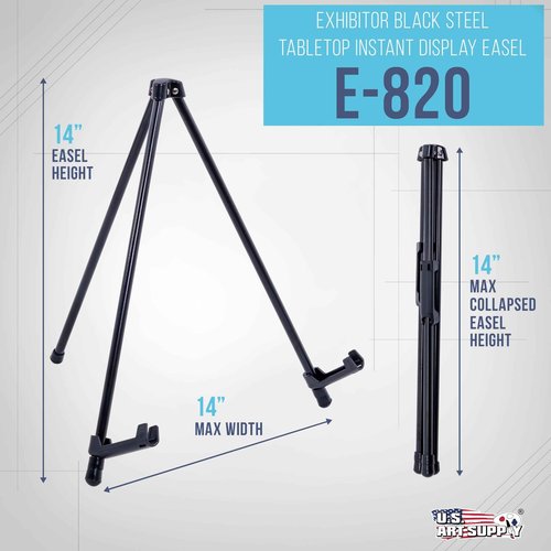U.S. Art Supply 13.5" Black Metal Tabletop Easel Stand (6 Pack) - Foldable Tripod Table Top Easel Stand for Sign, Art, Poster Board, Canvas & Photos - Display Table Easels with Non-Skid Feet