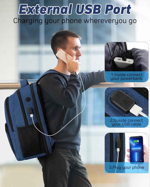 kadilong Laptop Backpack for Women & Men,Business Anti Theft Slim Computer Bag with USB Charging Port,Water Resistant College Computer Bag for Teens Boys Fits 17.3 Inch Laptop and Notebook, Blue