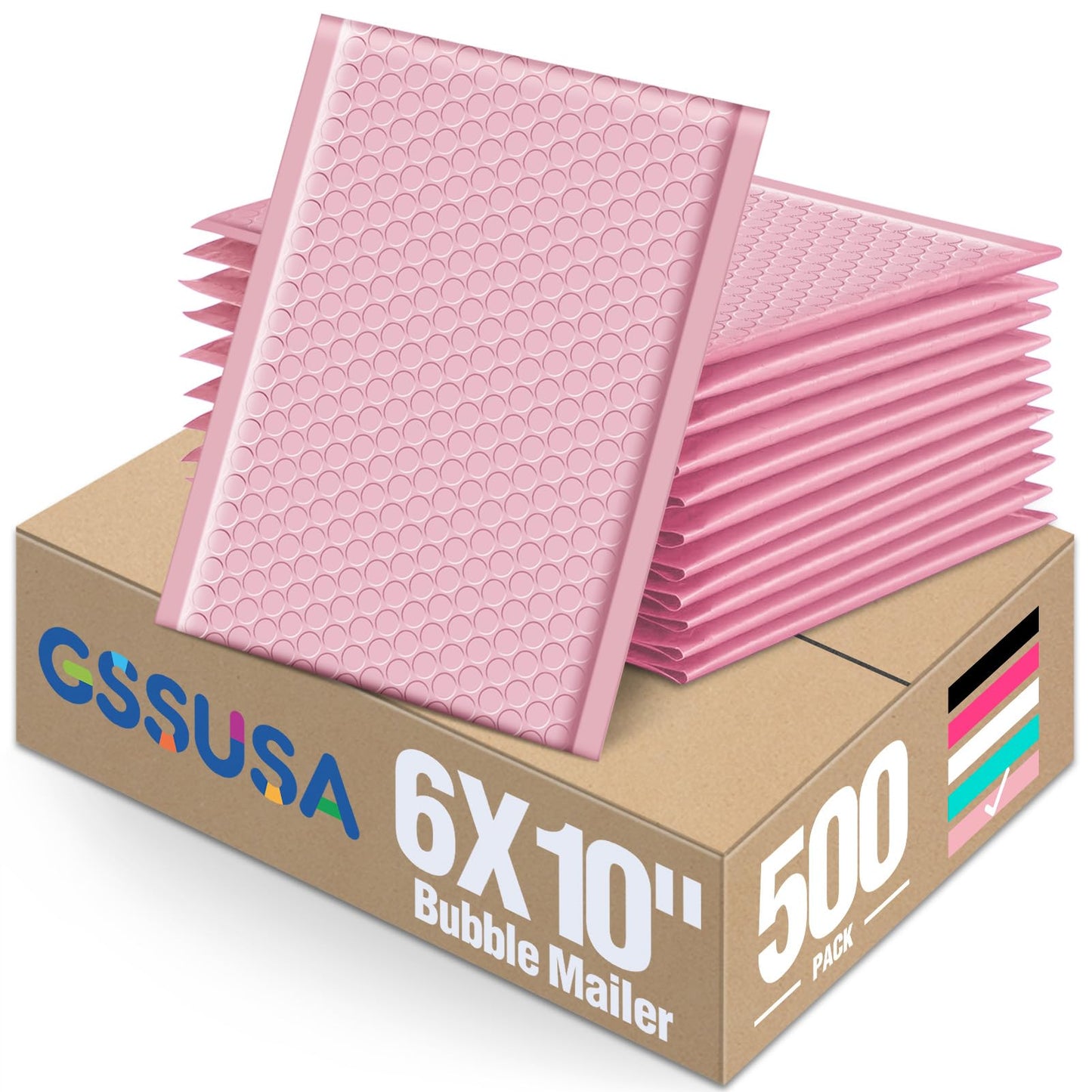 GSSUSA Light Pink Bubble Mailers 6X10 Inches 500 Pack, Padded Poly Bubble Mailer, Small Padded Envelopes Strong Adhesion Bubble Envelopes,Self-Seal Mailing Envelopes for Small Business