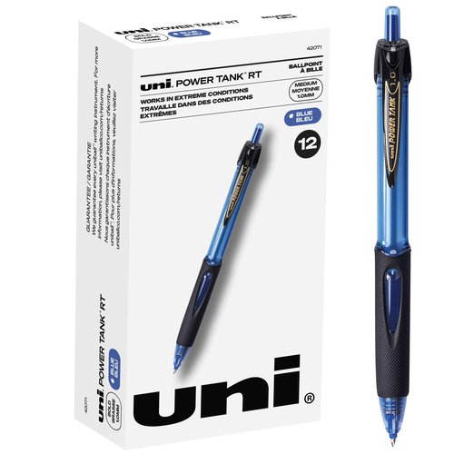 Uniball PowerTank RT Black and Blue Pens 12 Pack 1.0mm Bold Ballpoint Retractable Bulk Office Supplies Colored Pens Fine Point Smooth Writing
