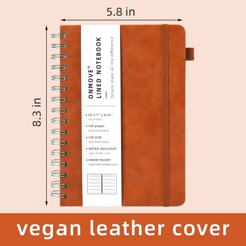 OnMove Spiral Notebooks Journal for Women Men 12 Pack Bulk Leather Hardcover with Pen Holder A5 160 Pages 100 GSM Thick Paper for Work School Lined Brown