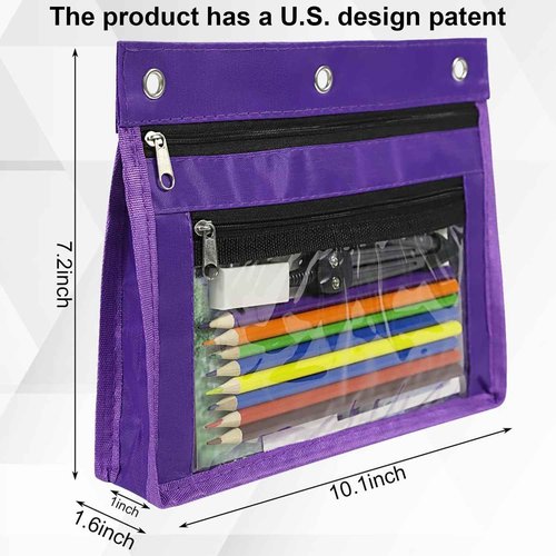 YoeeJob 36 Pack 1 Inch Expandable Zipper Pencil Pouches with Clear Window for 3 Ring Binder, Suitable for School & Office(Purple)