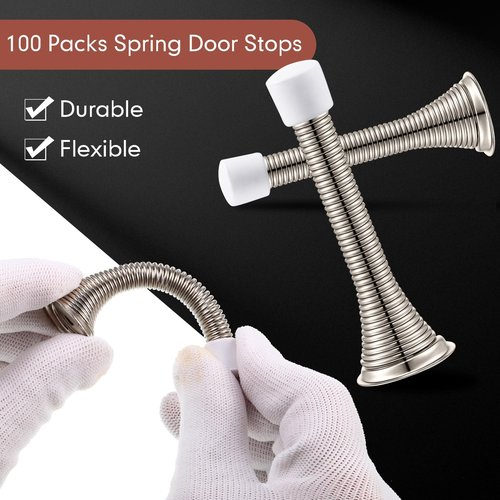 Newwiee 100 Pack Spring Door Stopper Bulk with Rubber Bumper 3.35‘' Flexible Spring Heavy Duty Wall Door Stop Low Mounted for Home Bedroom Bathroom (Silver)