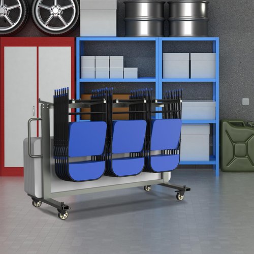 Qinqi Grey Modern/Minimalist/Industrial Folding Chair Cart, 400LBS Capacity, 66" x 33" x 47", 4" Swivel Wheels, Space-Saving, Easy Transport, Utility Cart