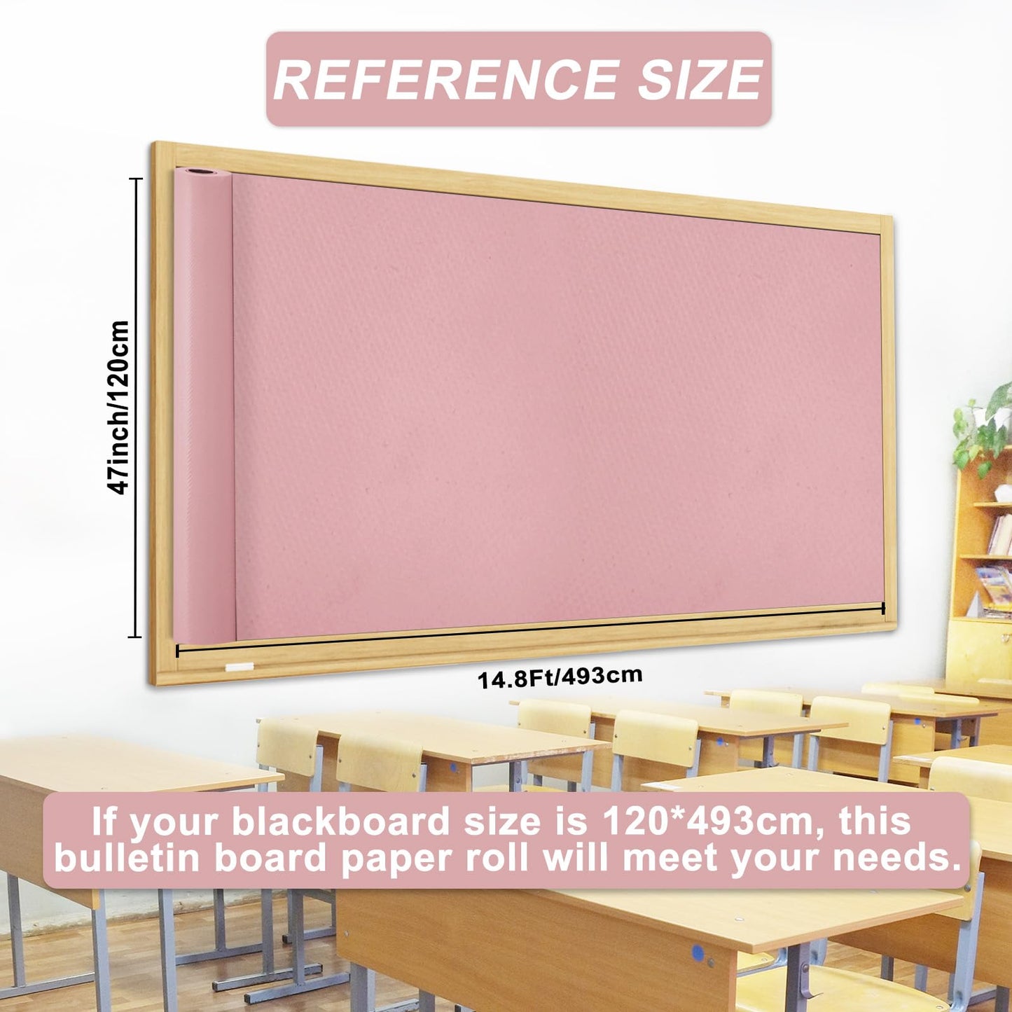 EggSun Pink Bulletin Board Paper Roll,14.8FTx47IN Large Reusable Waterproof Erasable Classroom Wall Background Backdrop, Fade-Resistant Fabric Wrapping Paper School Decors Teacher Supplies