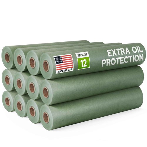 Paclord 12" x 60 Yards (180 feet) Green Masking Paper with Extra Oil Protection for Automotive Painting Industries (Pack of 12) - Made in USA Masking Paper for Painting Cars, Protection from Splatter