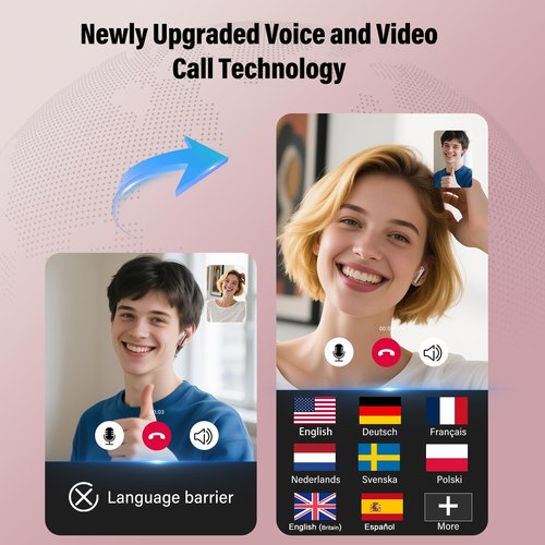 Ai Translation Earbuds Real Time with Audio and Video Calls, 3-in-1 Buletooth 5.3 Translator Earbuds with 6 Translation Modes/164 Languages/No Subscription Required, 48H Headphones Translator, Rose