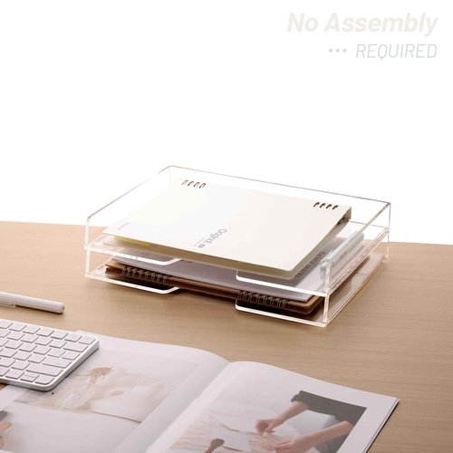 SANRUI Stackable Paper Tray,Acrylic File Organizer,Paper Tray Organizer for Desk,Clear Office Desk Organization for Office, Home or School，2 Tier