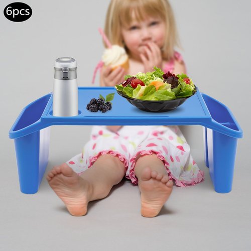 6 Pcs Kids Lap Desk Trays, Plastic Breakfast Laptop Trays with Side Pockets and Phone Slots, Portable Lap Bed Table, Breakfast Trays Serving Tray for Writing Eating Boy Girl, 19.69*9.84*7.1in (Blue)