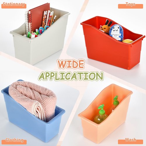 6 Pack Book and Binder Holders Boho Book Bins for Classroom Organization Premium Plastic Boxes Baskets Storage Containers for Library Home Office Teacher Supplies Accessories School Classroom Decor
