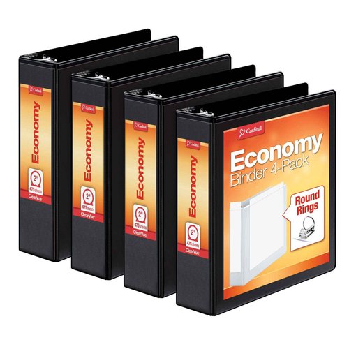 Cardinal Performer 3-Ring Binders, 3", Non-Locking Slant-D Rings, 725-Sheet Capacity & Economy 3 Ring Binder, 2 Inch, Presentation View, Black, Holds 475 Sheets, Nonstick, PVC Free, 4 Pack