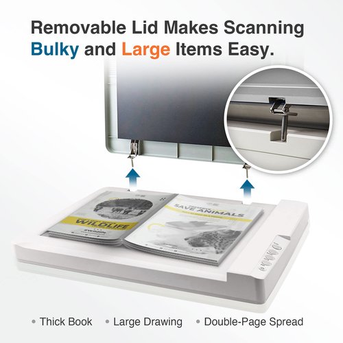 plustek Large Format Flatbed Scanner OS 1180 - A3 / Tabloid/Legal Size scan, Up to 1200 DPI scan Resolution for Blueprints and Document. Design for Library, School and Soho, Support Mac and PC