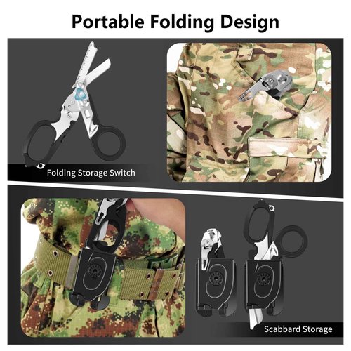 Dekeliy 5PCS 6 in 1 Multi-function Foldable Trauma Shears with Compatible Holster, Emergency Response Scissors Outdoor Camping Emergency Tools With Strap Cutter and Glass Breaker (Black)