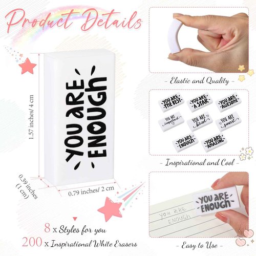 PerKoop 200 Pcs Operation Christmas Inspirational Small Pencil Erasers Bulk - Cute Fun Motivational Eraser Gifts for Kids Students Classroom Prizes School Supplies National Collection Week