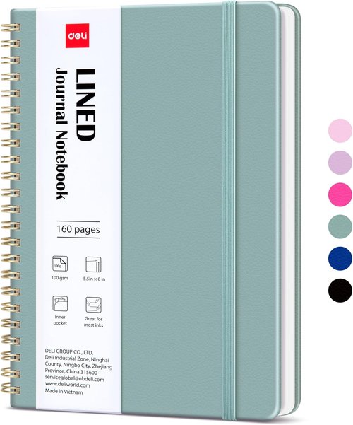 Deli Green Lined Spiral Journal - 160 Pages A5 Hardcover Notebook for Work, School & Note Taking